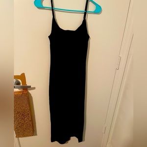 Forever 21 form fitting body con black maxi dress with slit